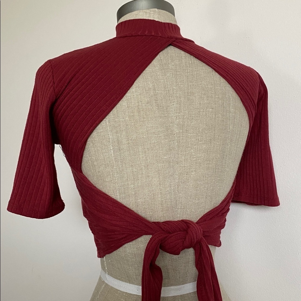 Forever 21 Raspberry Red Ribbed Tie-Back Crop Top